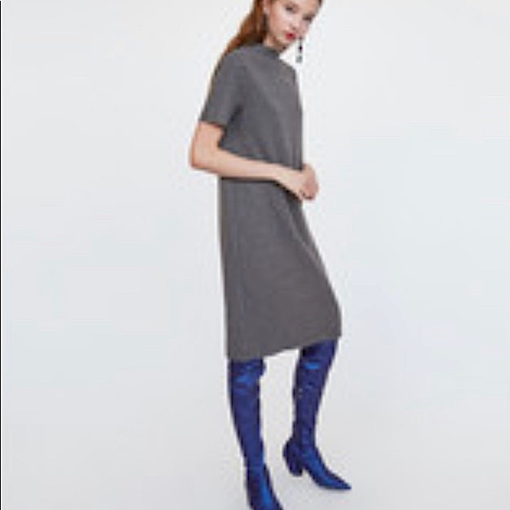 Zara high neck short sleeve sweater midi dress